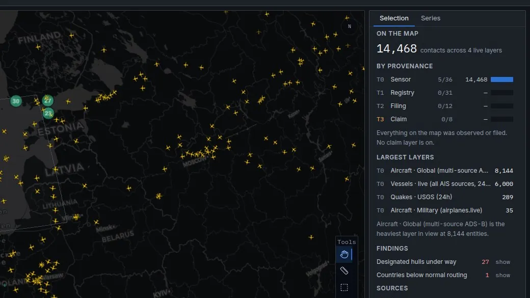 Velocity's provenance panel: contacts counted by the kind of source that saw them